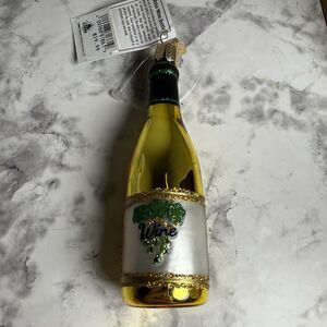 Old World Christmas Blown Glass Ornament Glitter White Wine Bottle NWT